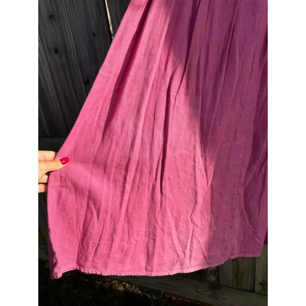Hand-Dyed Fuchsia Linen Wrap Midi Skirt